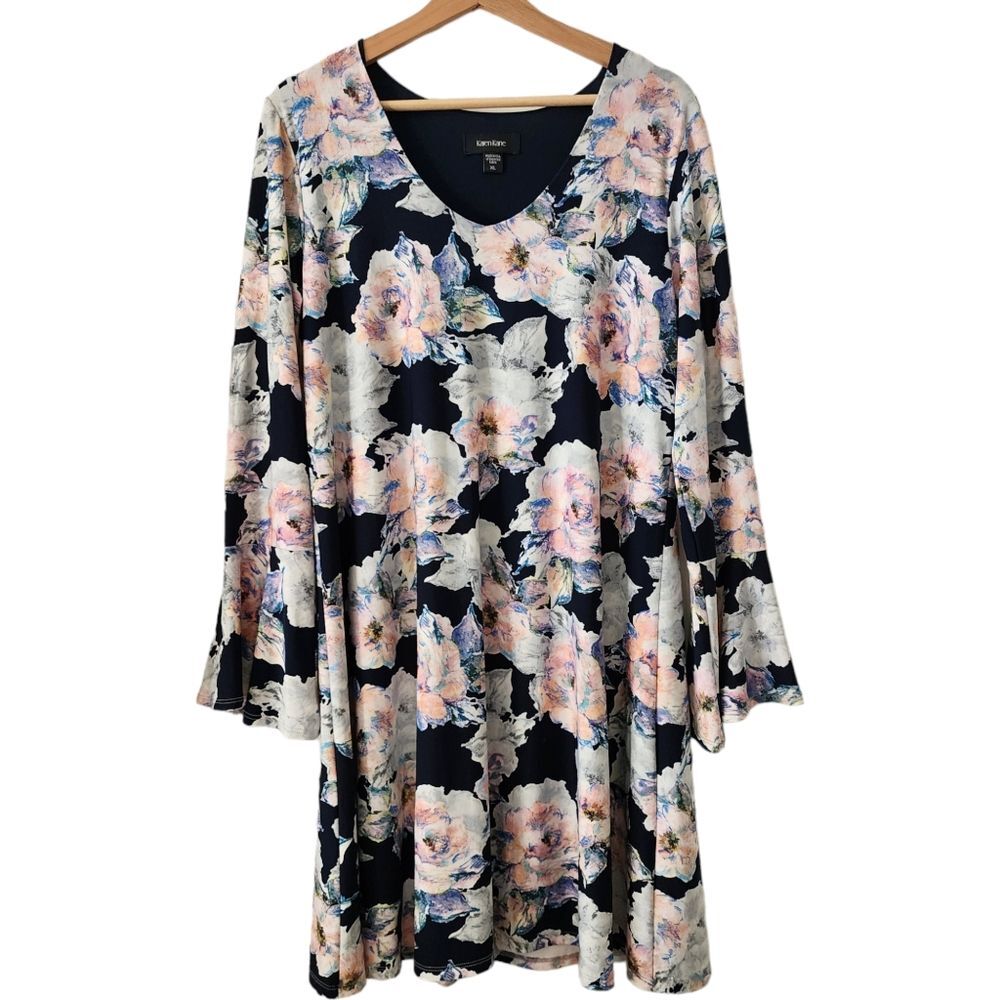 Karen Kane Floral Bell Sleeve Mini Shift Dress Women Size XL